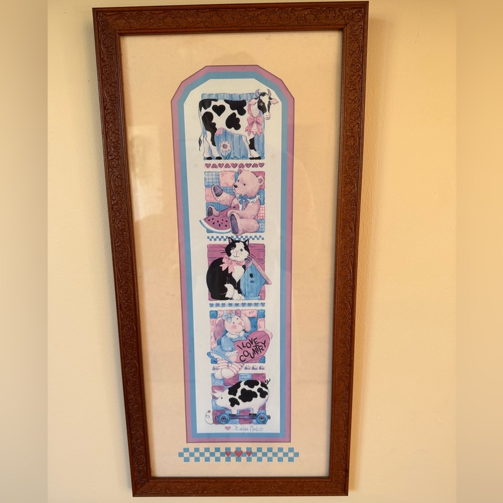 Framed Vintage Barbara Mock Country Animal Art Print
